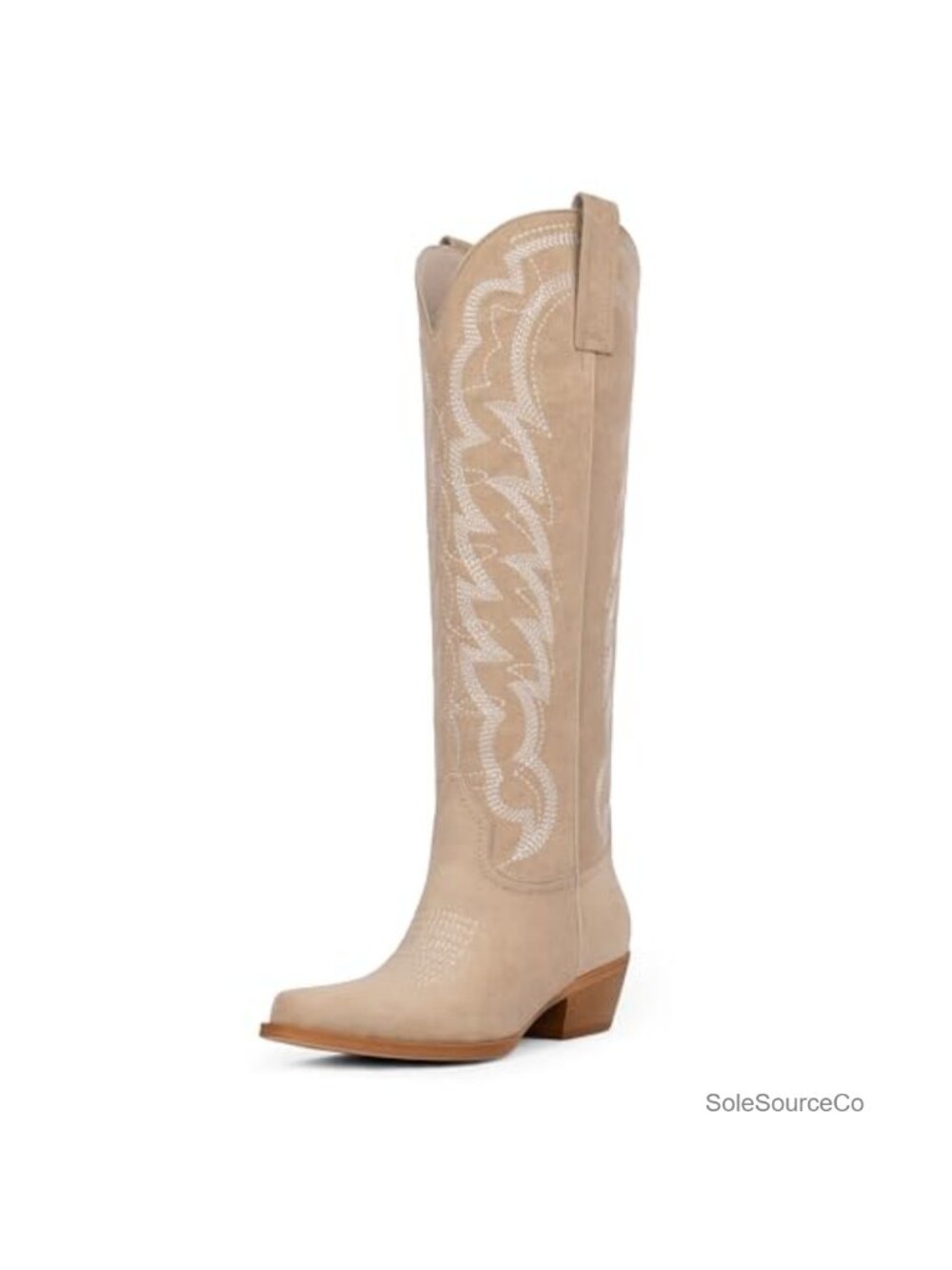 Suede Knee High Western Cowboy Boots Pointed Toe Chunky Heel Pull On